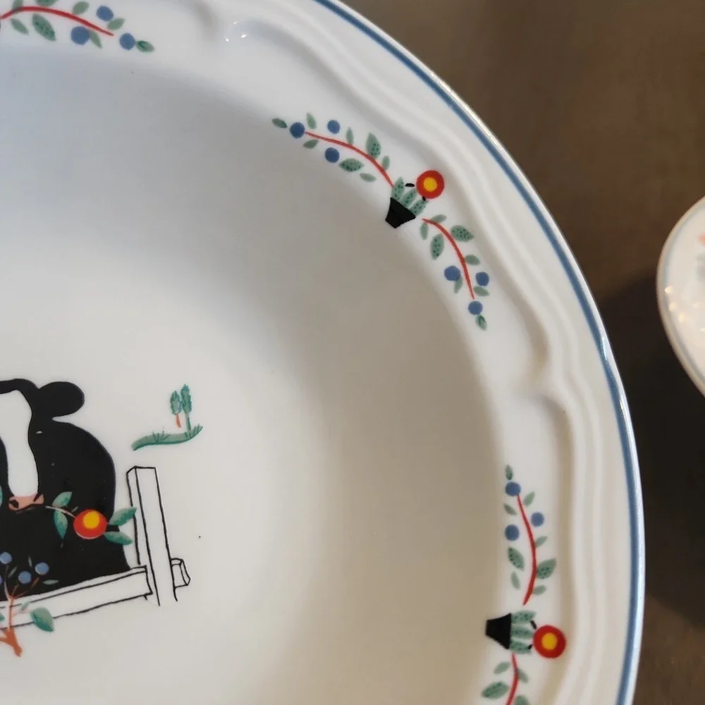 Vintage Oneida Farm Friends Cow Ceramic Stoneware Soup Bowls Farmhouse Kitchen